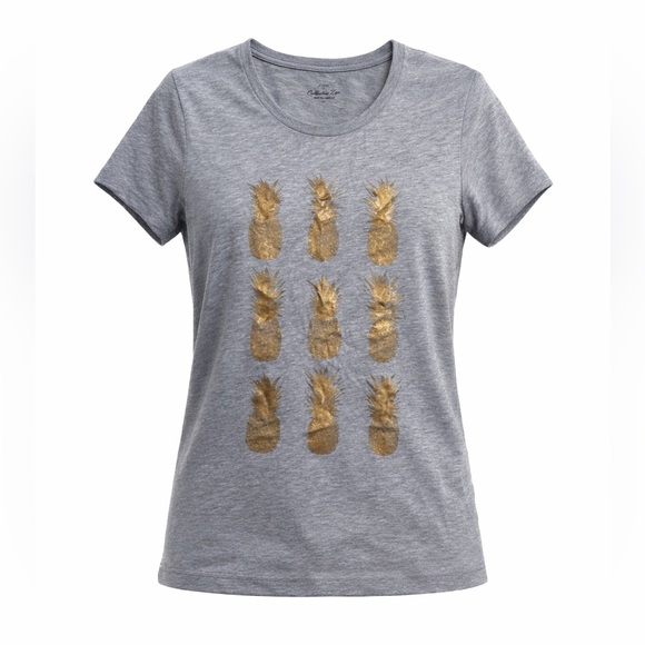 J. Crew Tops - J. Crew Collector Tee Women’s Dark Heather Grey/Gold Metallic Pineapple Shirt XS